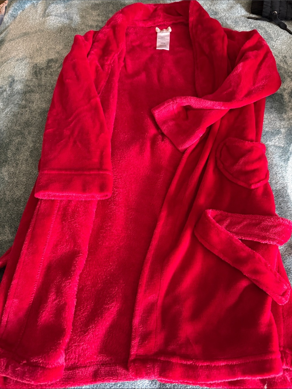 Plush Red Fleece Robe with heart pockets
